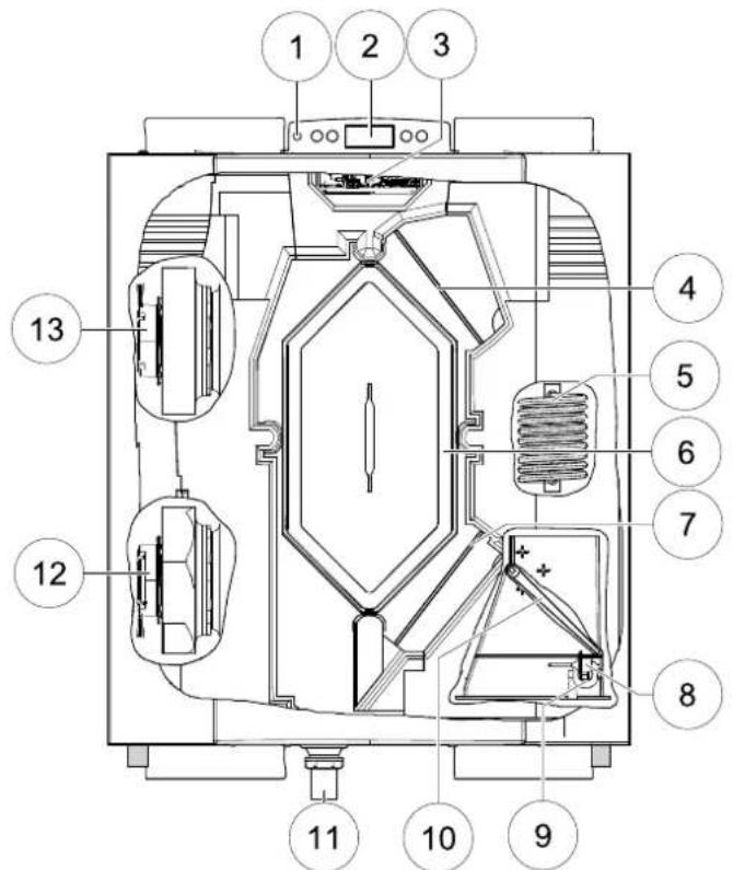Technical diagram of a mechanical device with numbered components for identification