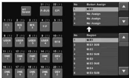 21 (1) 22 (1) All Select P-BUS CPI 1 (1) 2 (1) 3 (1) 4 (1) 5 (0) M E 1 M E 2 M E 3 P P 6 (1) 7 (1) 8 (1) 9 (1) 10 (1) USER 1 USER 2 USER 3 USER 4 RTR 11 (1) 12 (1) 13 (1) 14 (1) 15 (1) DME 1 DME 2 DME 3 DME 4 DEV 1 16 (1) 17 (1) 18 (1) 19 (1) 20 (1) DME 2 DME 3 DME 4 DEV 2 No Button Assign 1 M E1 2 No Assign 3 No Assign 4 No Assign No Region 1 M E1 2 M E1 SUB 3 M E2 4 M E2 SUB 5 M E3 6 M E3 SUB 7 M E4 8 M E4 SUB