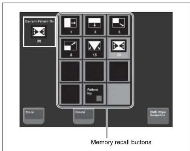 Current Pattern No 20 1 3 5 8 15 20 Pattern No Store Delete DME Wipe Snapshot Memory recall buttons