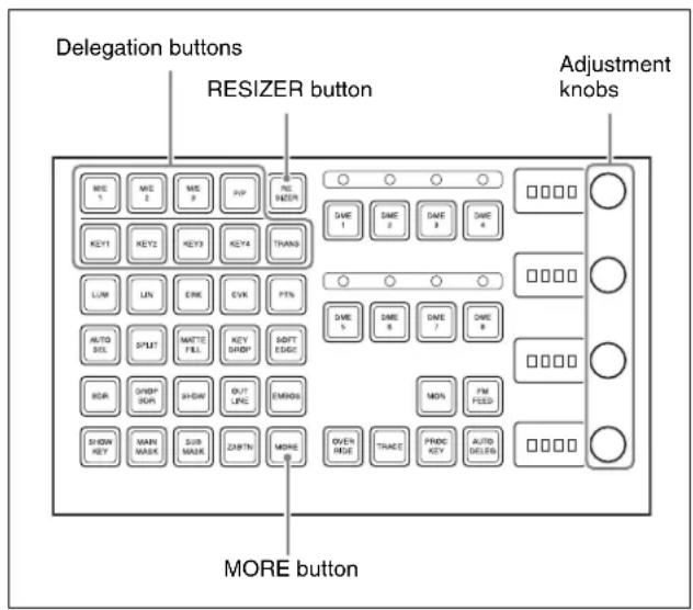 Delegation buttons RESIZER button Adjustment knobs MORE button