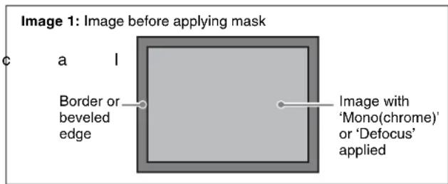 Image 1: Image before applying mask a l Border or beveled edge Image with 'Mono(chrome)' or 'Defocus' applied