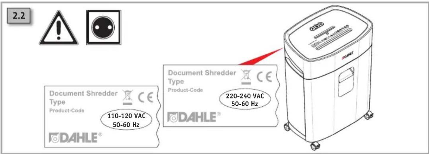 2.2 Document Shredder Type Product-Code 110-120 VAC 50-60 Hz Document Shredder Type Product-Code 220-240 VAC 50-60 Hz DAHLE®