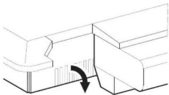 Pure technical line drawing of a mechanical component with a curved arrow indicating rotation (no text or symbols).