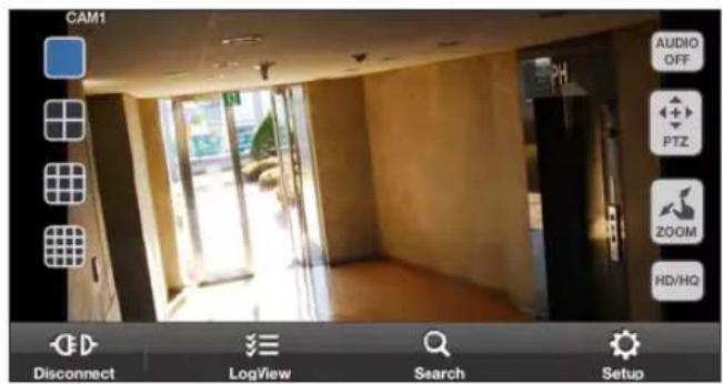 CAM1 AUDIO OFF PTZ ZOOM HD/HQ Disconnect LogView Search Setup