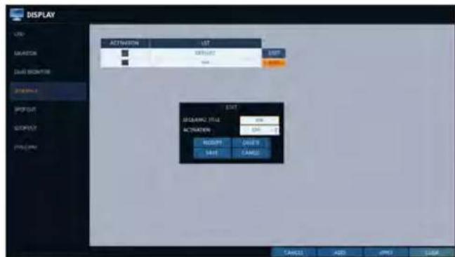 DISPLAY ACTIVATION LIST SELECT OK EXIT ADDRESS NAME ACTIVATION NAME ADDRESS NAME START NAME CANCEL ADD COPY Cancel
