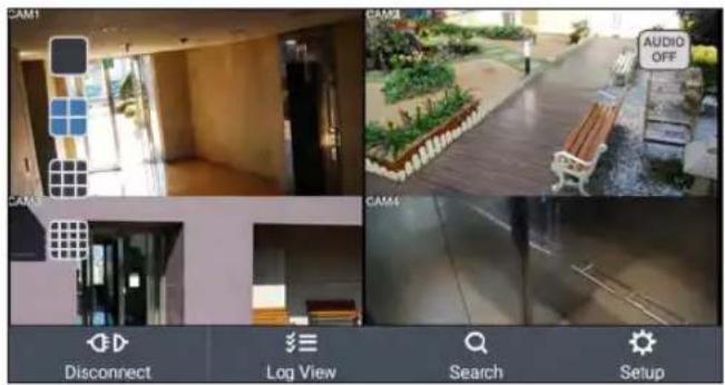 CAM1 CAM2 CAM3 AUDIO OFF CAM4 Disconnect Log View Search Setup