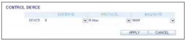 CONTROL DEVICE SYSTEM UNI PROTOCOL BALU RATE DEVICE 0 D-Max 9600 APPLY CANCEL