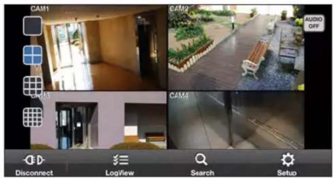CAM1 CAM2 AUDIO OFF CAM3 CAM4 Disconnect LogView Search Setup
