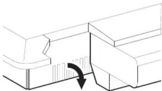 Pure technical line drawing of a mechanical component with an arrow indicating direction (no text or symbols)