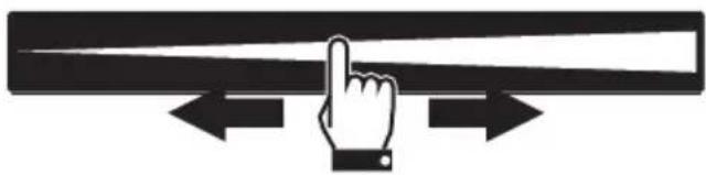 Black and white illustration of a hand pressing a horizontal bar with double-headed arrows below (no text or symbols)