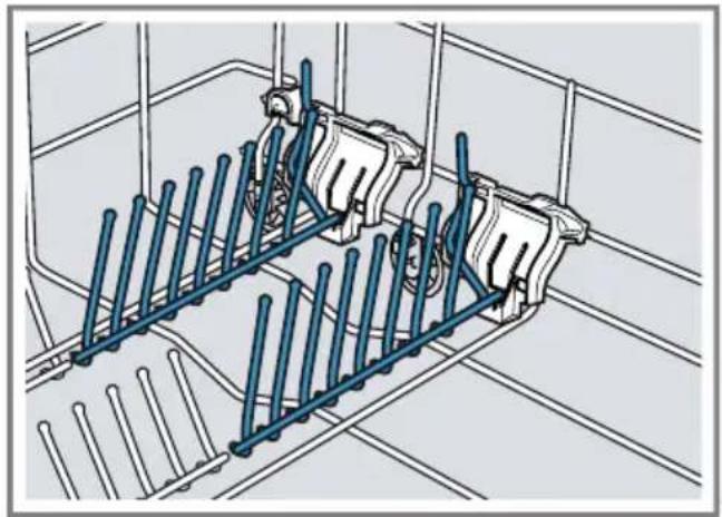 Technical line drawing of a mechanical assembly with blue vertical rods and a central component (no text or symbols)