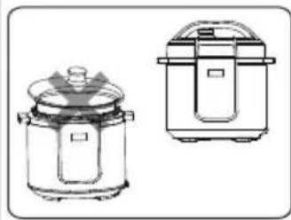 Line drawings of two rice cookware containers, one with lid and one with lid (no text or symbols)