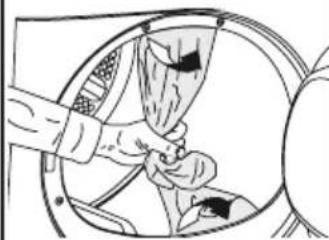 Line drawing of a car interior showing hands holding a seatbelt, no text or symbols present.