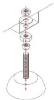 Technical diagram showing a mechanical assembly with labeled components and a central rod, likely from an engineering or manufacturing context.