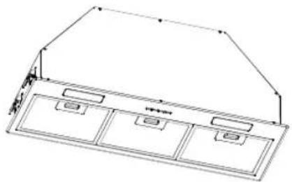 Technical line drawing of a mechanical component with three rectangular compartments and mounting holes (no text or symbols)
