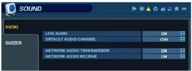 SOUND AUDIO LIVE AUDIO ON DEFAULT AUDIO CHANNEL CH1 NETWORK AUDIO TRANSMISSION ON NETWORK AUDIO RECEIVE ON