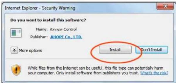 Internet Explorer - Security Warning Do you want to install this software? Name: itxview Control Publisher: AHOPF Co., LTD. More options Install Don't Install While files from the Internet can be useful, this file type can potentially harm your computer. Only install software from publishers you trust. What's the risk?