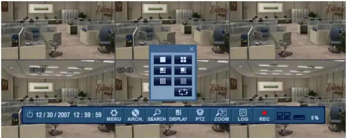 CH07 CH08 12 / 30 / 2007 12 : 59 : 59 MENU ARCH. SEARCH DISPLAY PTZ ZOOM LOG REC 0 %
