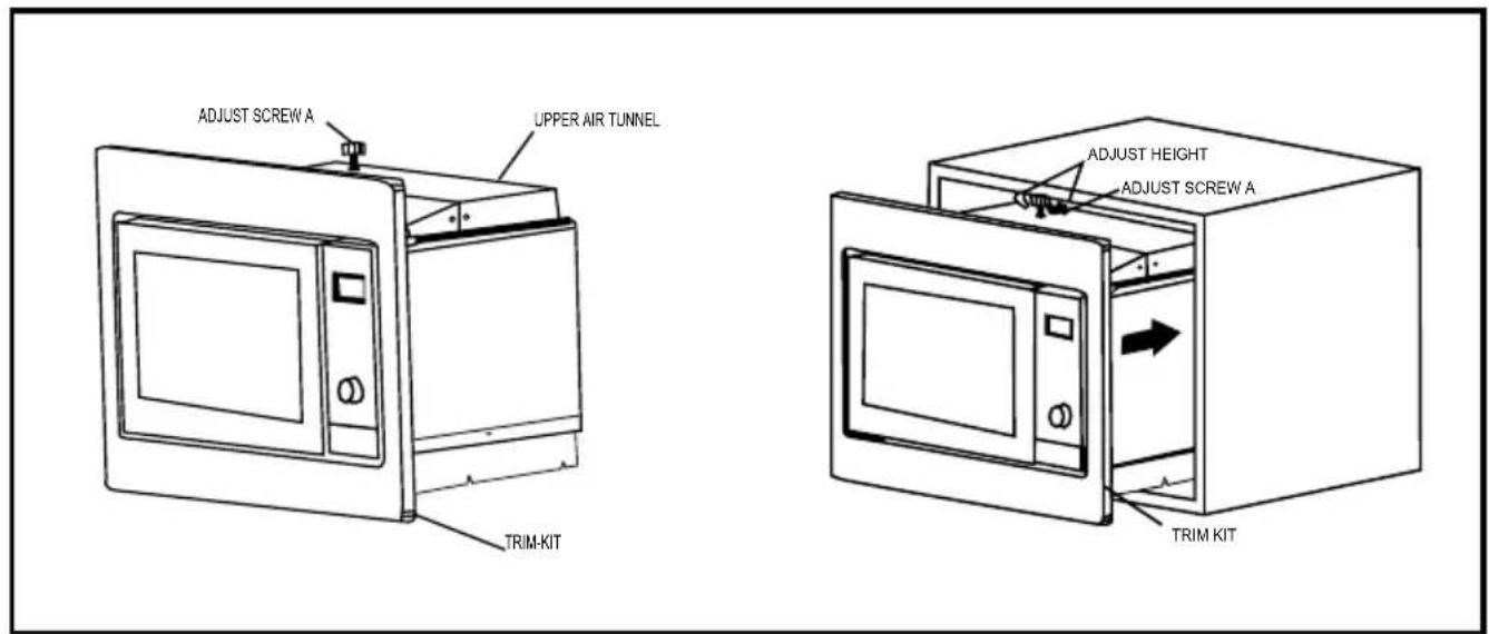 Adjust screw A, upper air tunnel, trim-kit, adjust height, adjust screw A, trim kit