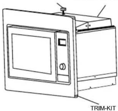 Line drawing of a microwave oven with control panel and tray, labeled 'TRIM-KIT' (no other text or symbols)