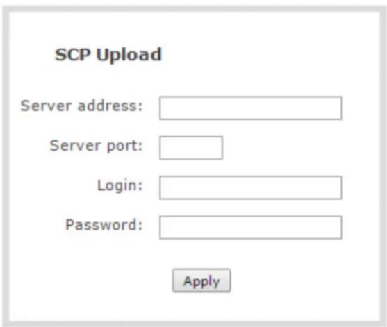 SCP Upload Server address: Server port: Login: Password: Apply