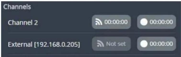 Channels Channel 2 00:00:00 00:00:00 External [192.168.0.205] Not set 00:00:00