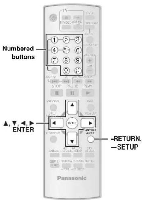 Numbered buttons ▲,▼,◄► ENTER -RETURN, -SETUP Panasonic