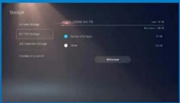 Storage Console Storage 56.7 (PSI) Storage Job Extended Storage Installation Location ADATA VIGENE BACTIB Type: 100 GB Next space: 100 GB Games and Apps 19 GB Other 320 GB Referent