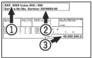 XXX 9999 Index 99X / 999 Service-Var.No. Service: 9999999-99 ① ② ③ 99.999.999.9