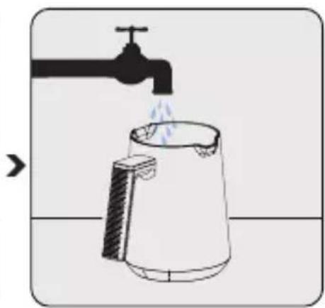 Illustration of a water tap pouring liquid into a kettle (no text or symbols)