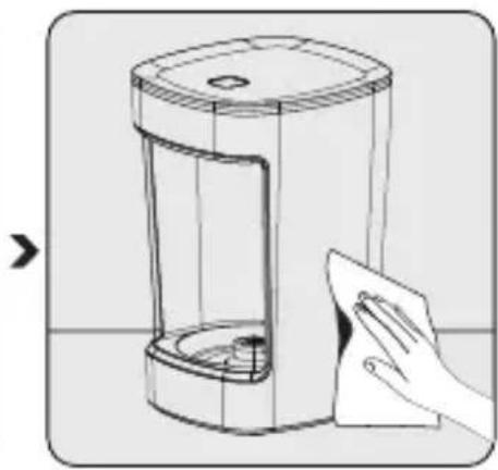 Line drawing of a hand cleaning a cylindrical device with a cloth (no text or symbols)