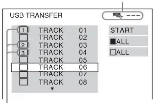 USB TRANSFER 1 TRACK 01 2 TRACK 02 3 TRACK 03 4 TRACK 04 5 TRACK 05 6 TRACK 06 7 TRACK 07 8 TRACK