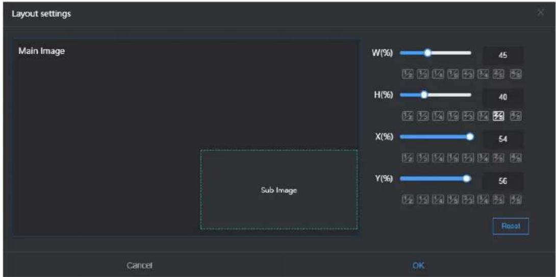 Layout settings Main Image W(%) 45 H(%) 40 X(%) 54 Y(%) 56 Sub Image Cancel OK