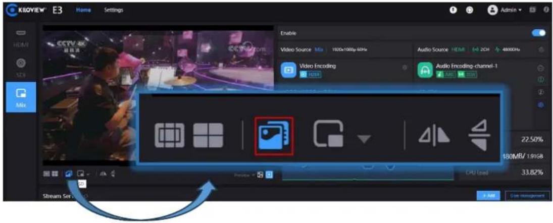 KiloVIEW® E3 Home Settings Enable Video Source Mix 100x100y-60Hz Audio Source HBM 40 2CH 4800Hz Video Encoding Audio Encoding-channel-1 22.50% 180MB/ 1.91GB 33.82% Stream Ser CPU Load Add Edit Management
