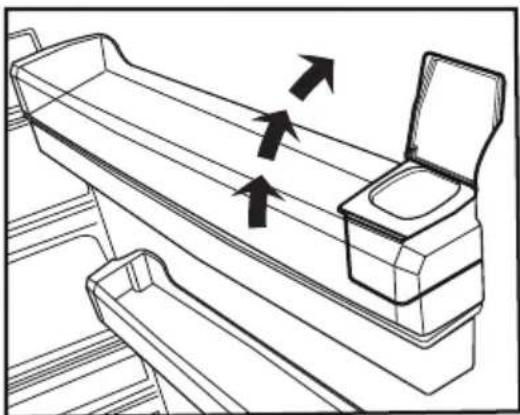 Line drawing of a mechanical device with two arrows indicating direction.