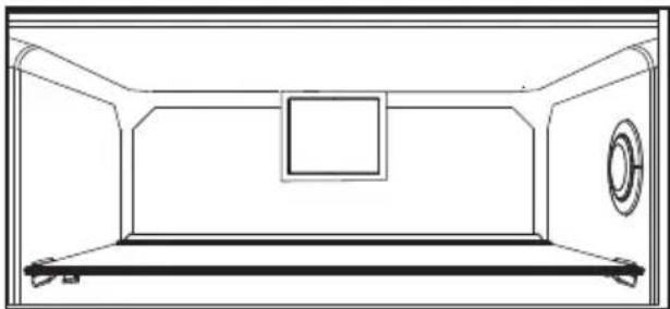 Line drawing of a cabinet interior with handle, door, and window (no text or symbols)
