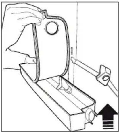Line drawing of a hand using a tool to adjust or install a mechanical component.