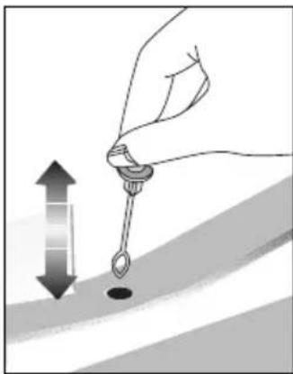 Illustration of a hand holding a tool over a surface with a vertical arrow indicating upward motion (no text or symbols)