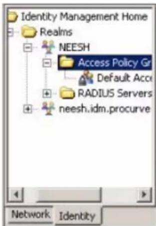 Identity Management Home Realms NEESH Access Policy Gr Default Acci RADIUS Servers neesh.idm.procurve Network Identity
