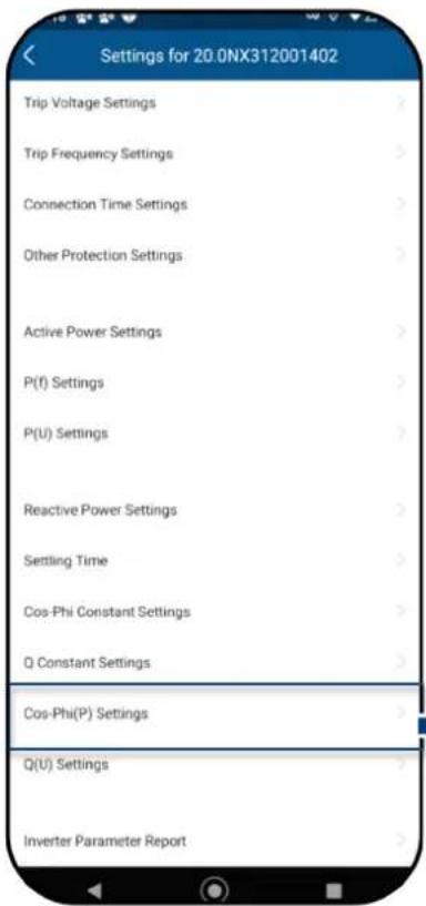 Settings for 20.0NX312001402 Trip Voltage Settings Trip Frequency Settings Connection Time Settings Other Protection Settings Active Power Settings P(f) Settings P(U) Settings Reactive Power Settings Settling Time Cos-Phi Constant Settings Q Constant Settings Cos-Phi(P) Settings Q(U) Settings Invert…