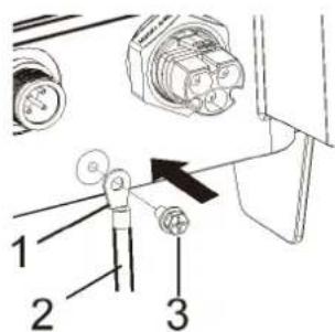Technical diagram showing labeled components of a mechanical or electrical component with numbered parts and an arrow indicating direction.