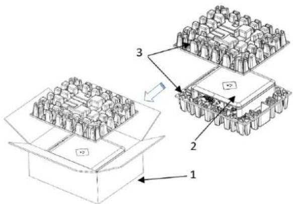 Diagram illustrating a multi-level storage or storage system with labeled components 1, 2, and 3, showing structural differences between storage compartments.