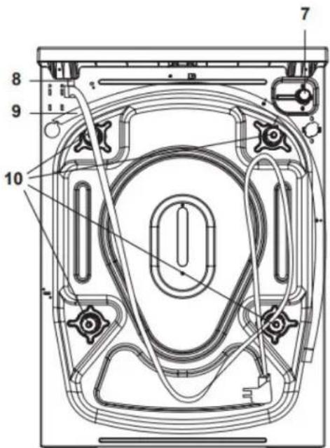 Technical diagram of a device casing with numbered components and internal structure annotations