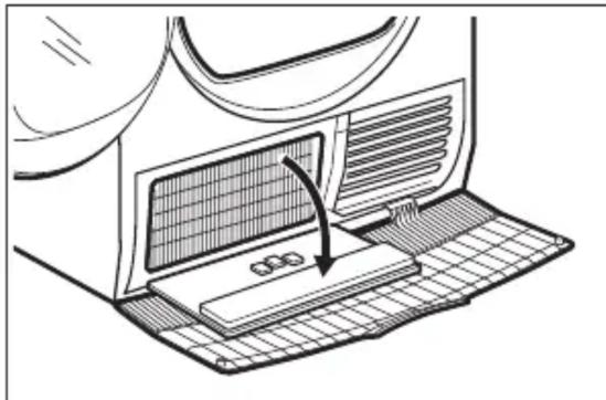 Diagram of a kitchen appliance with a ventilation grille and mesh base, showing a curved arrow indicating airflow direction (no text or symbols)