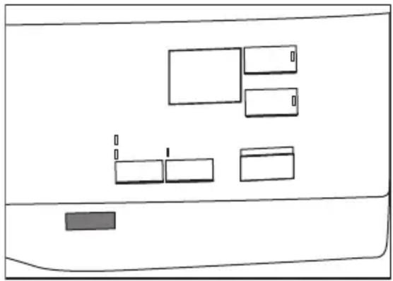 Simple line drawing of a device casing with multiple rectangular components and a gray rectangle on the side (no text or symbols)