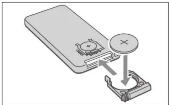 Diagram showing a device with a battery and a capacitor, illustrating the process of inserting or disassembly into a housing.
