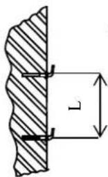 Technical drawing showing a cross-section with hatched area and dimension line labeled 'L'