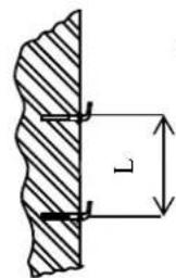 Technical drawing showing a cross-section with dimension lines and hatching, likely indicating a mechanical or architectural detail.