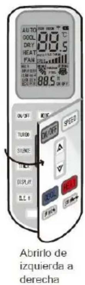 AUTO COOL DRY HEAT FAN 88.5 ON/OFF TURBO SILVER THY DISPLAY ELE B OK/OFF OK/OFF SPEED A V COL HOT HOT Abrirlo de izquierda a derecha