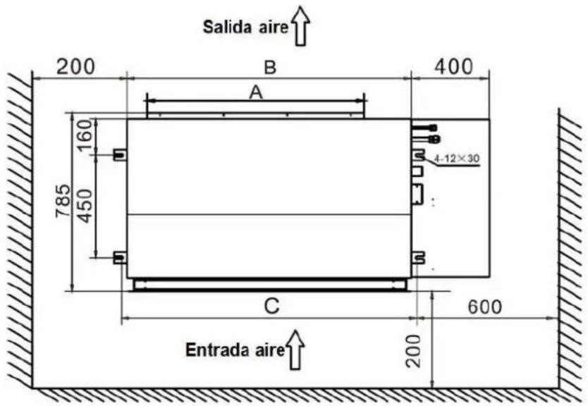 Salida aire 200 B 400 A 785 160 450 C 600 Entrada aire 200